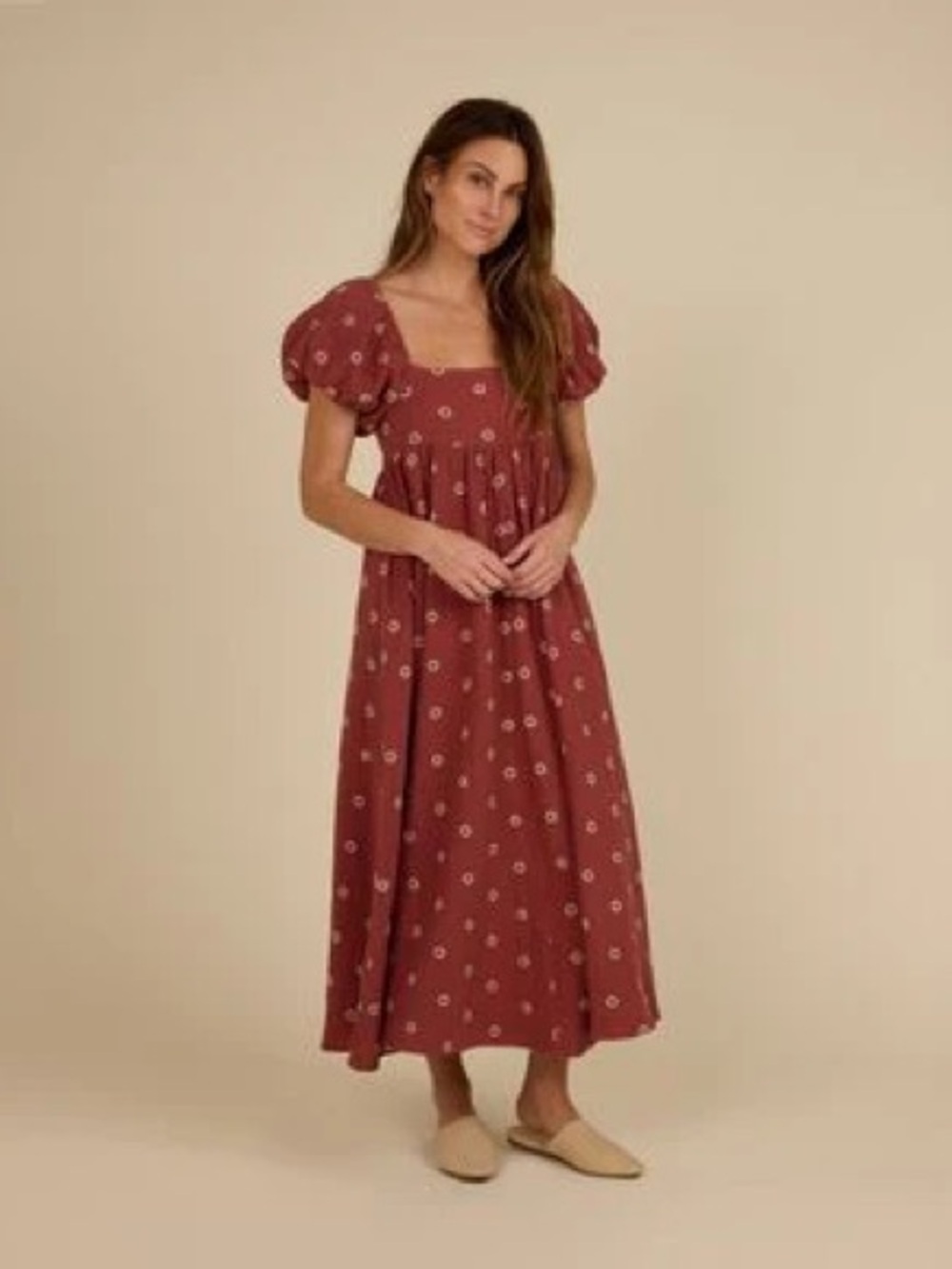 Rylee + Cru Rust Floral Puff-Sleeve Maxi Dress